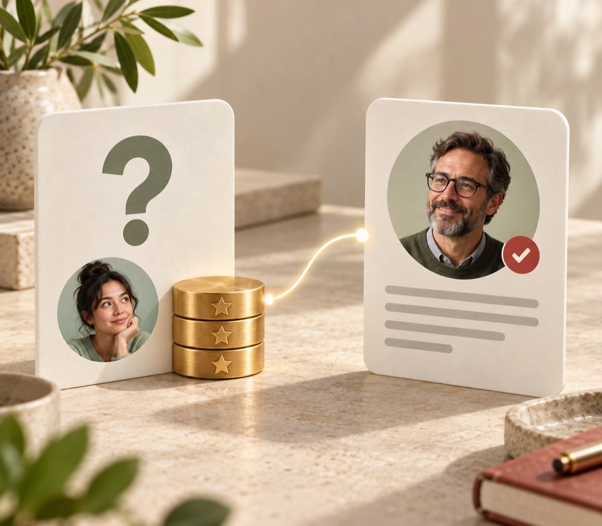 Illustration of reward tokens attached to a question and connected to an expert answer