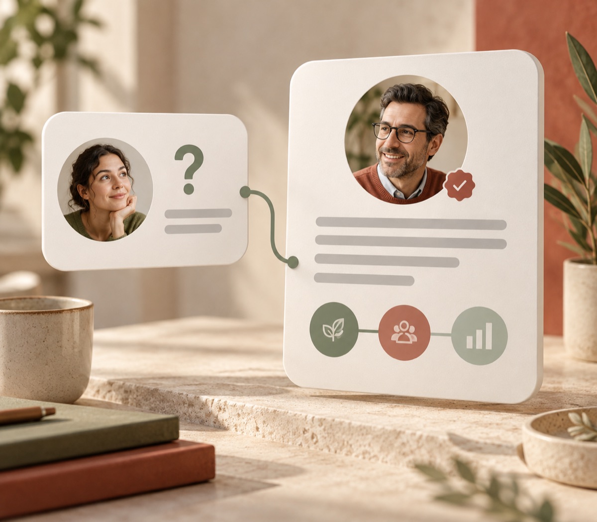 Illustration connecting a learner’s question to a verified expert’s detailed answer